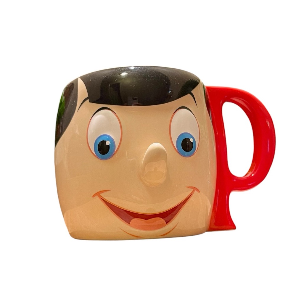 Disney Store Ceramic Pinocchio Face Coffee Tea Mug P Shape Handle 12 Oz